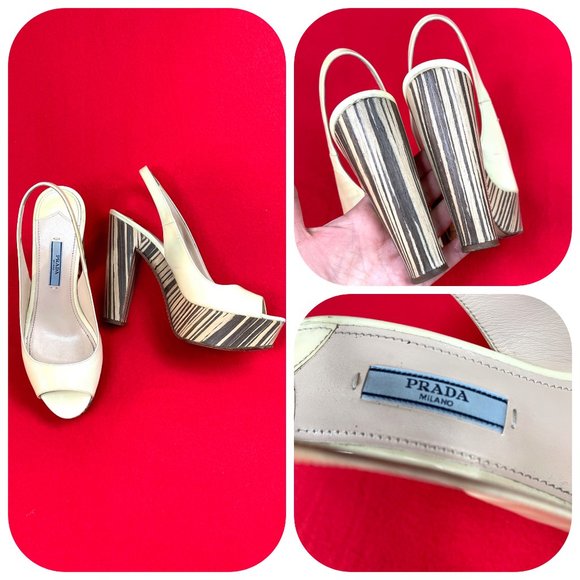 Auc Prada PATENT LEATHER WOOD PLATFORM sandals - Picture 1 of 10